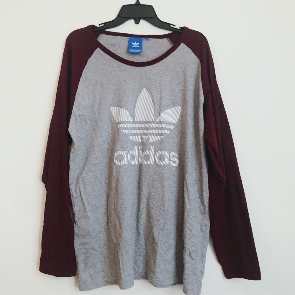 Adidas Men’s Gray Maroon Long Sleeve Baseball Tee
